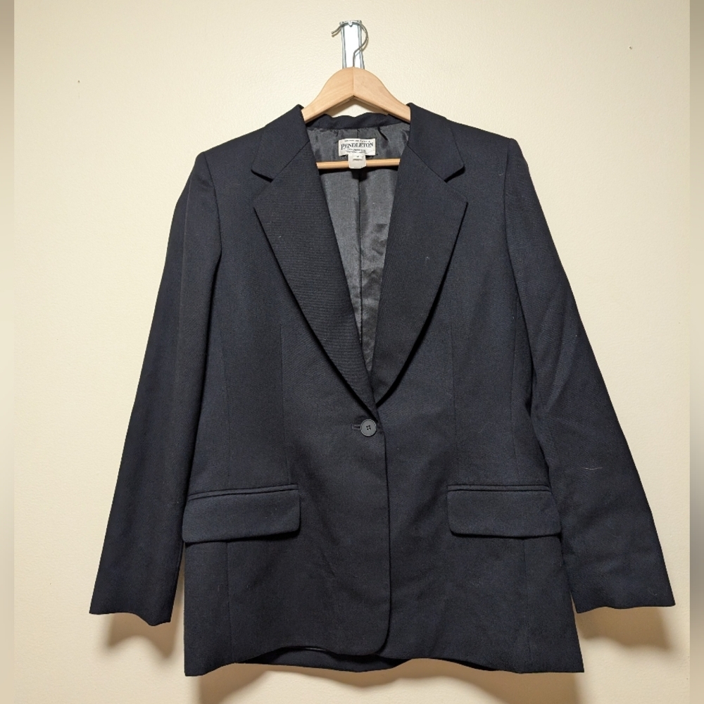Pendleton Women’s 100% Virgin Wool Black Blazer – Size 12, Made in USA